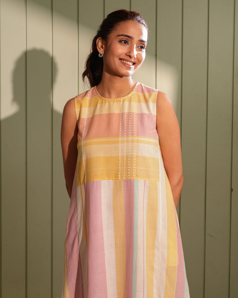 Dhwani Pastel Sleevelss Handwoven Cotton Dress