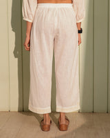 Ishanvi White Pintuck Cotton Pant With Chikankari Hand Embroidery