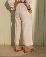 Ishanvi White Pintuck Cotton Pant With Chikankari Hand Embroidery