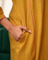 Paheli Mustard Front-Gather Cotton Kurta With Pakka Hand Embroidery