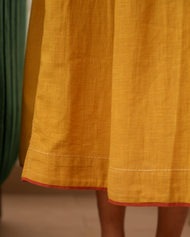 Paheli Mustard Front-Yoke Cotton Kurta With Pakka Hand Embroidery
