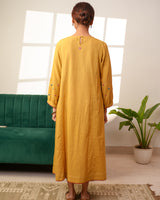 Paheli Mustard Front-Yoke Cotton Kurta With Pakka Hand Embroidery