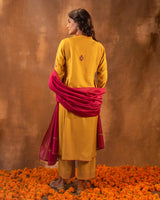 Ruhani Yellow Flared Cotton Silk Kurta With Pakka Hand Embroidery