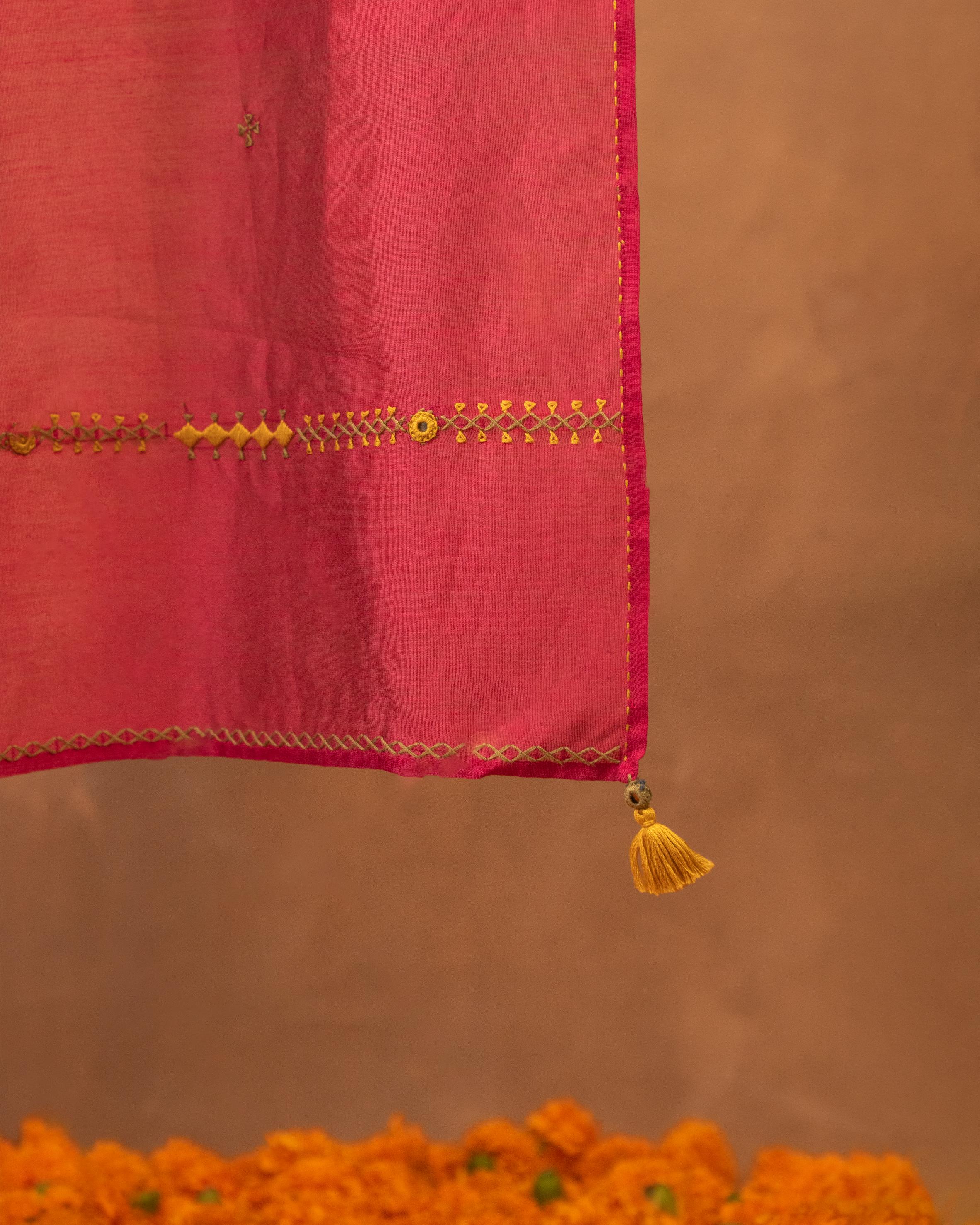Ruhani Pink Chanderi Dupatta With Soof Hand Embroidery