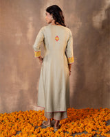 Ruhani Sage Green Flared Cotton Silk Kurta With Pakka Hand Embroidery