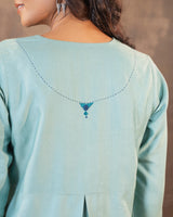 Ruhani Teal Regular Fit Cotton Silk Top With Soof Hand Embroidery