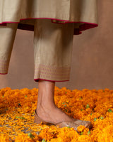 "Ruhani Olive Green A-Line Cotton Silk Kurta With Pakka Hand Embroidery