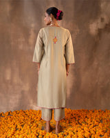 "Ruhani Olive Green A-Line Cotton Silk Kurta With Pakka Hand Embroidery