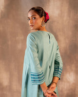 Ruhani Teal A-line Cotton Silk Kurta With Soof Hand Embroidery