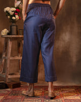 Ruhani Midnight Blue Straight Fit Cotton Silk Pant