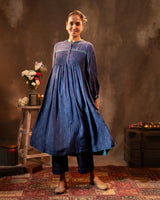 Ruhani Midnight Blue Flared Silk Kurta With Bandhej