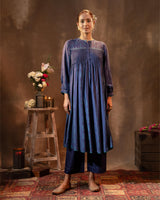 Ruhani Midnight Blue Flared Silk Kurta With Bandhej