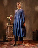 Ruhani Midnight Blue Flared Silk Kurta With Bandhej