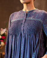 Ruhani Midnight Blue Flared Silk Kurta With Bandhej