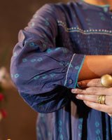 Ruhani Midnight Blue Flared Silk Kurta With Bandhej