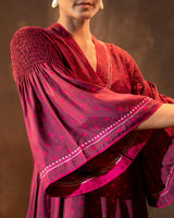 Ruhani Wine Flared Sleeves Silk Kurta with Bandhej