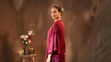 Ruhani Wine Flared Sleeves Silk Kurta with Bandhej