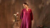 Ruhani Wine Flared Sleeves Silk Kurta with Bandhej