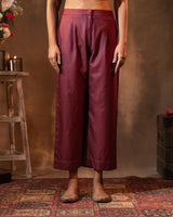 Ruhani Wine Straight Fit Cotton Silk Pant