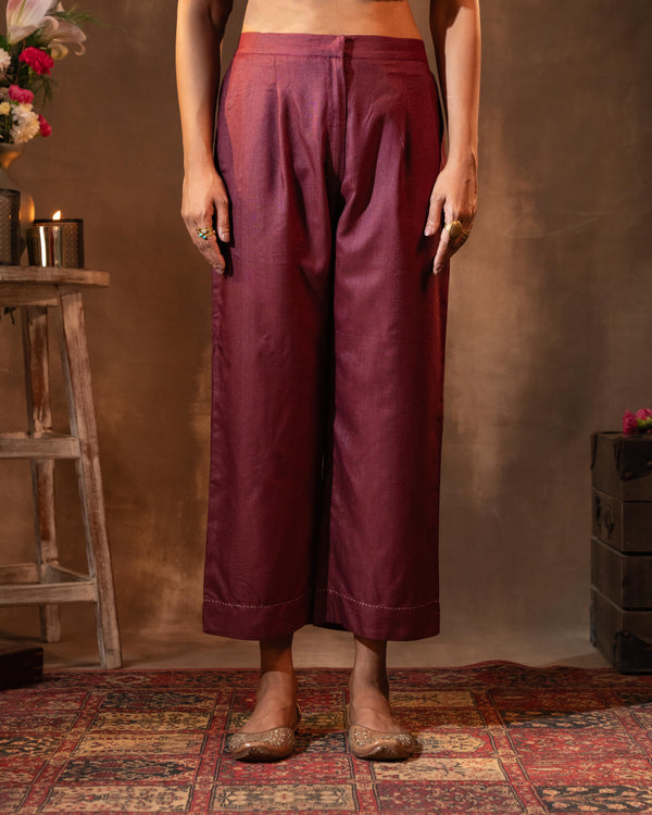 Ruhani Wine Straight Fit Cotton Silk Pant