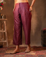 Ruhani Wine Straight Fit Cotton Silk Pant