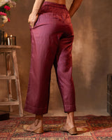 Ruhani Wine Straight Fit Cotton Silk Pant