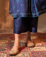 Ruhani Midnight Blue Gathered Silk Kurta with Bandhej