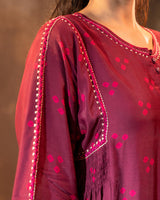 Ruhani Wine Button Down Silk Kurta With Bandhej