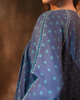 Ruhani Midnight Blue Gathered Silk Top with Bandhej