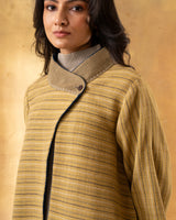 Dhaani Lime Green Striped Handwoven Naturally Dyed Woolen Jacket