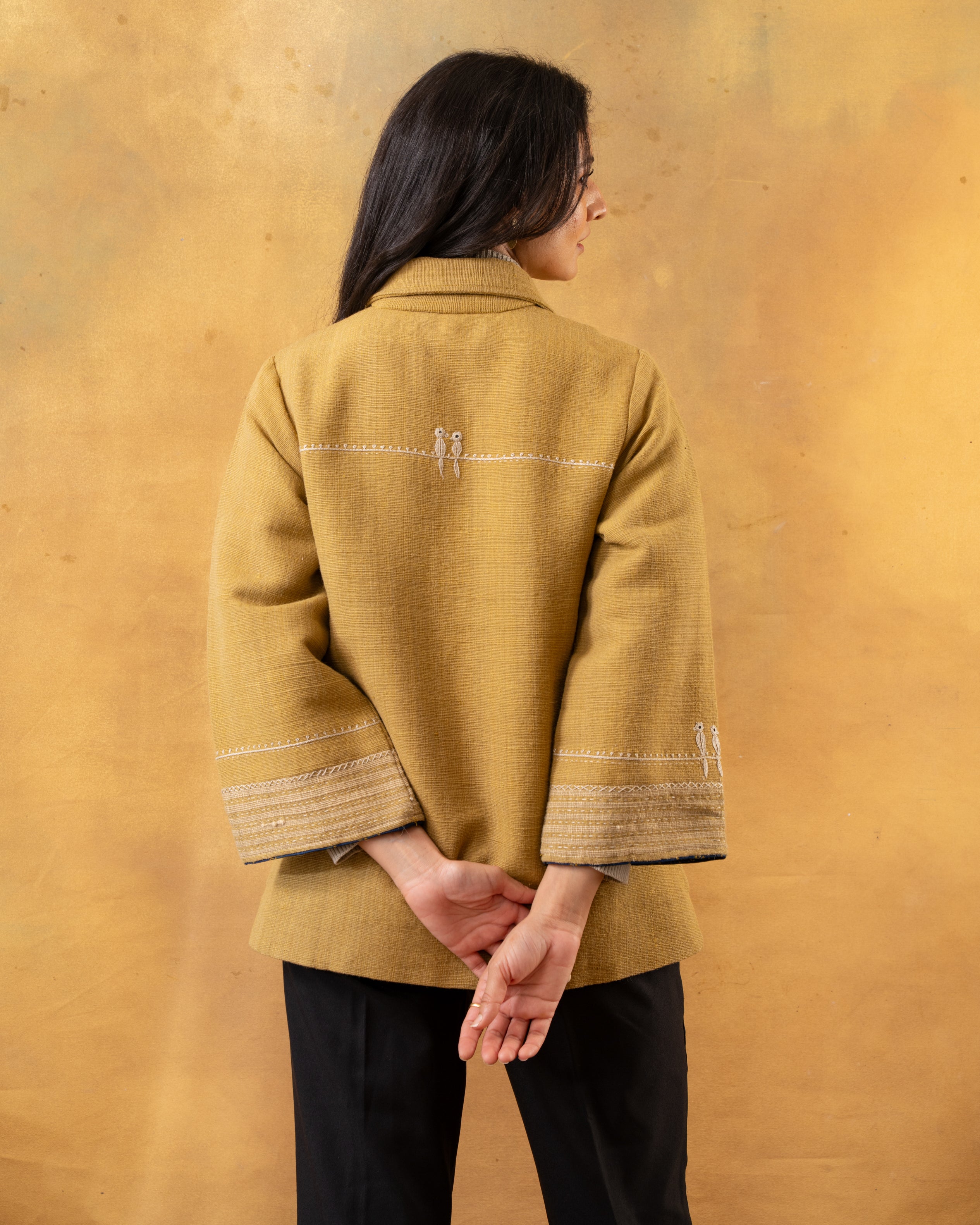 Dhaani Lime Green Handwoven Naturally Dyed Woolen Short Jacket