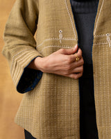 Dhaani Olive Green Handwoven Naturally Dyed Woolen Short Jacket