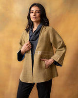 Dhaani Olive Green Handwoven Naturally Dyed Woolen Short Jacket