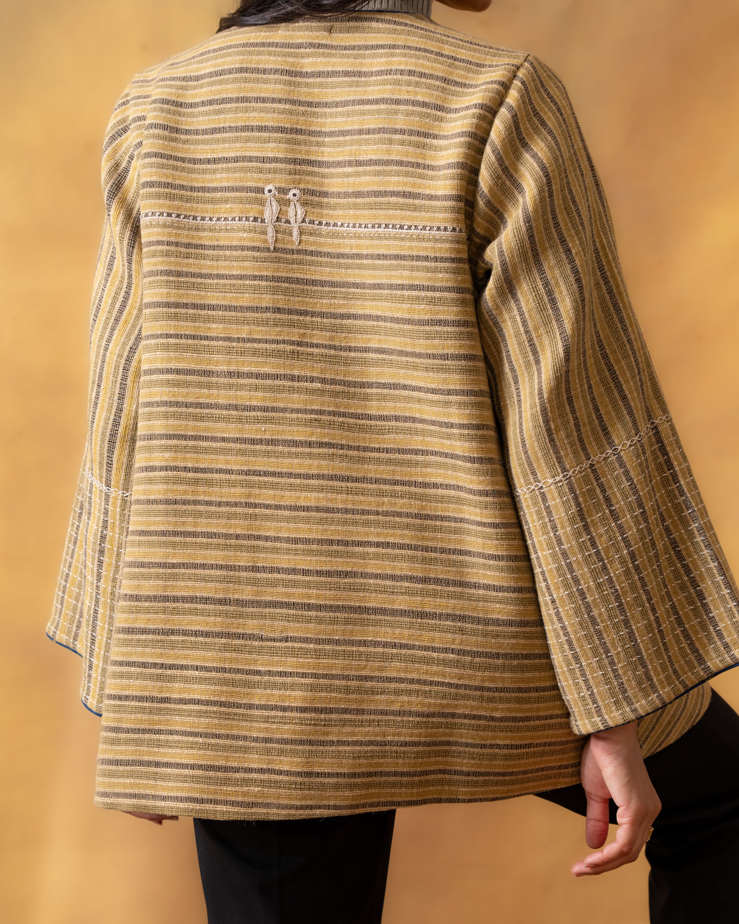 Dhaani Olive Green Handwoven Naturally Dyed Woolen Kimono Jacket