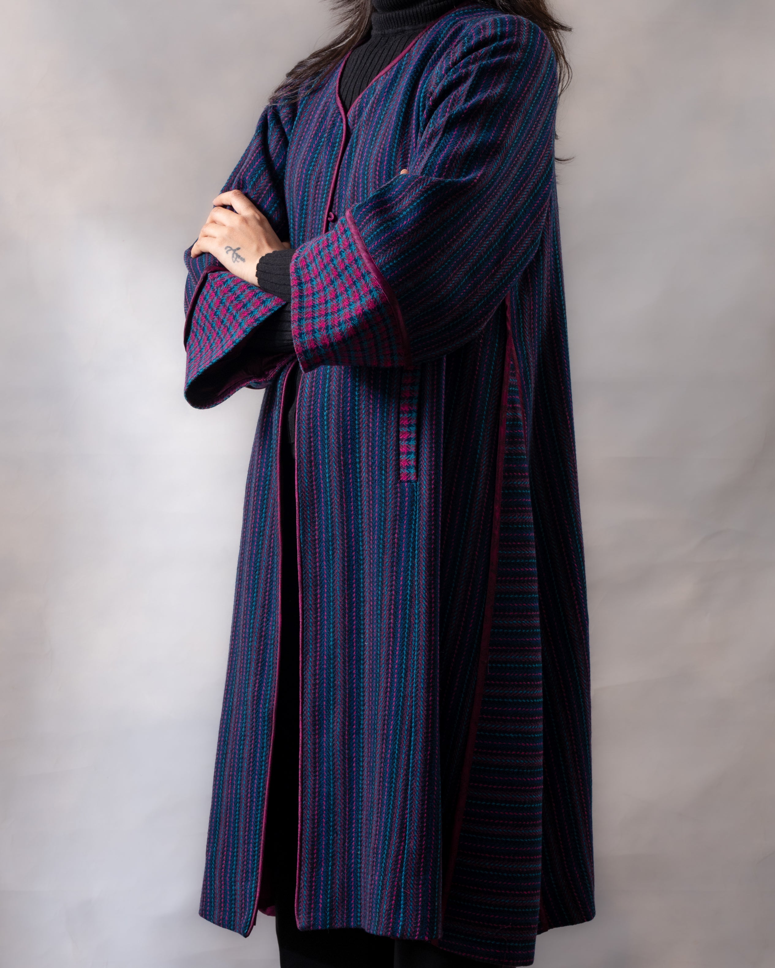 Gurez Blue Striped Handwoven Woolen Long Jacket