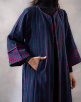 Gurez Blue Striped Handwoven Woolen Long Jacket
