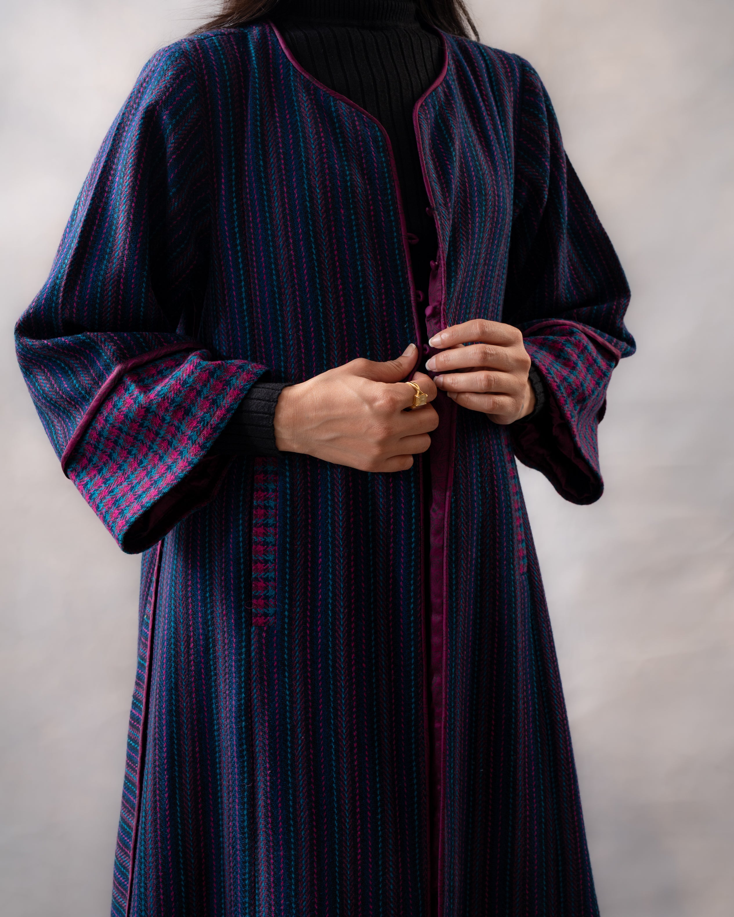 Gurez Blue Striped Handwoven Woolen Long Jacket