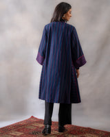 Gurez Blue Striped Handwoven Woolen Long Jacket