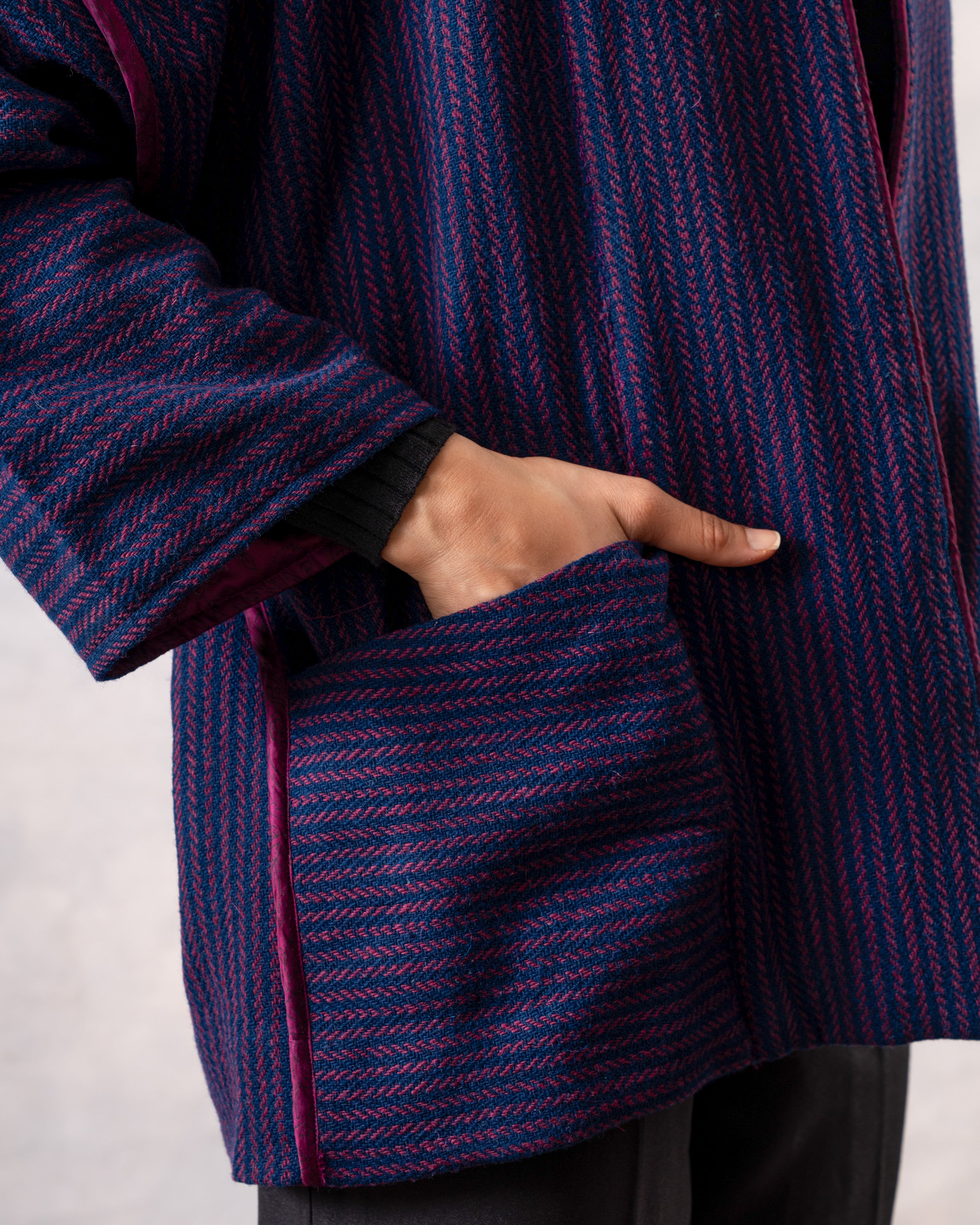 Gurez Blue Striped Handwoven Woolen Jacket