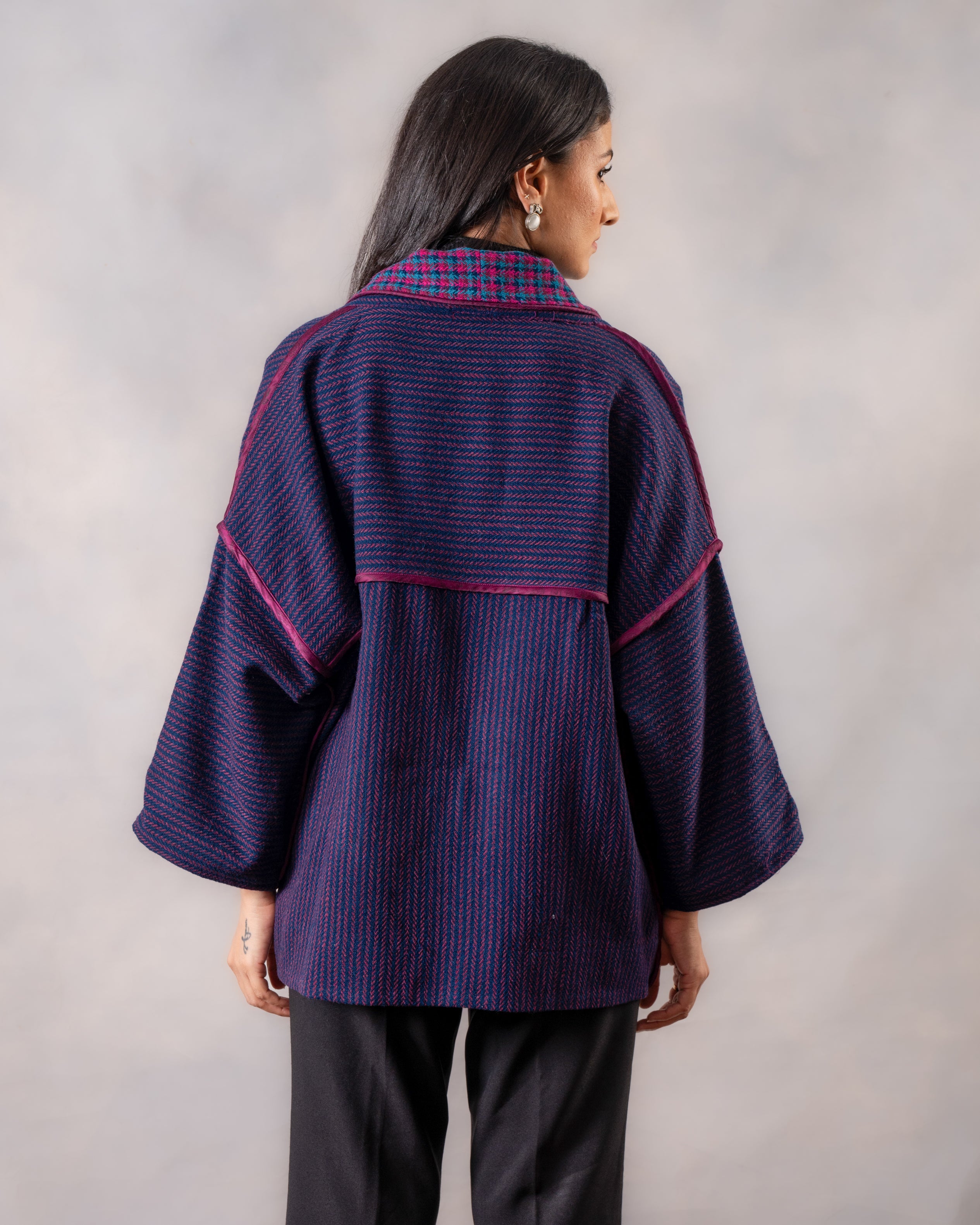 Gurez Blue Striped Handwoven Woolen Jacket