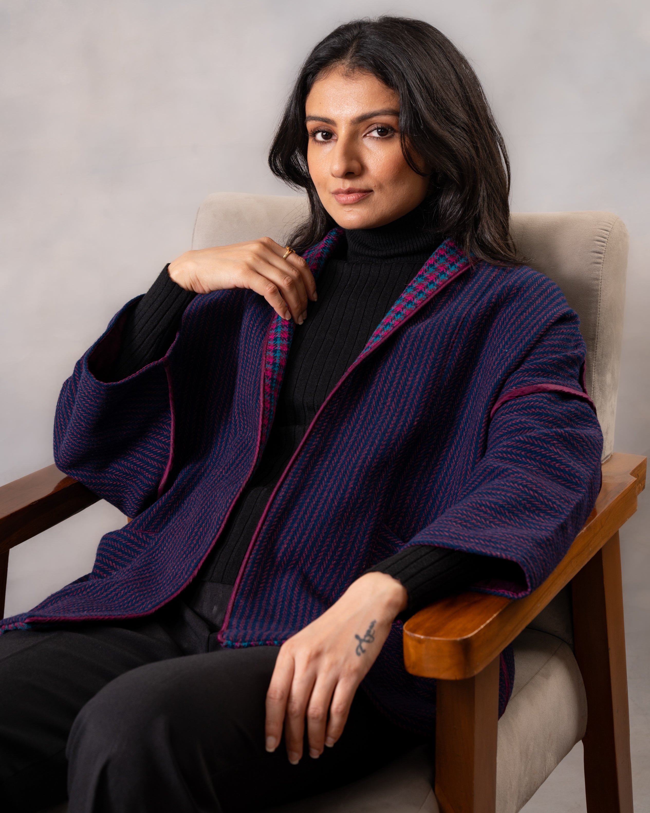 Gurez Blue Striped Handwoven Woolen Jacket