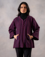 Gurez  Wine Striped Handwoven Woolen Jacket