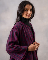 Gurez  Wine Striped Handwoven Woolen Jacket