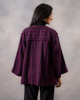 Gurez  Wine Striped Handwoven Woolen Jacket