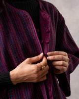 Gurez  Wine Striped Handwoven Woolen Jacket