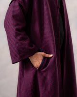 Gurez Wine Striped Handwoven Woolen Long Jacket