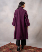 Gurez Wine Striped Handwoven Woolen Long Jacket