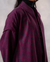 Gurez Wine Striped Handwoven Woolen Long Jacket