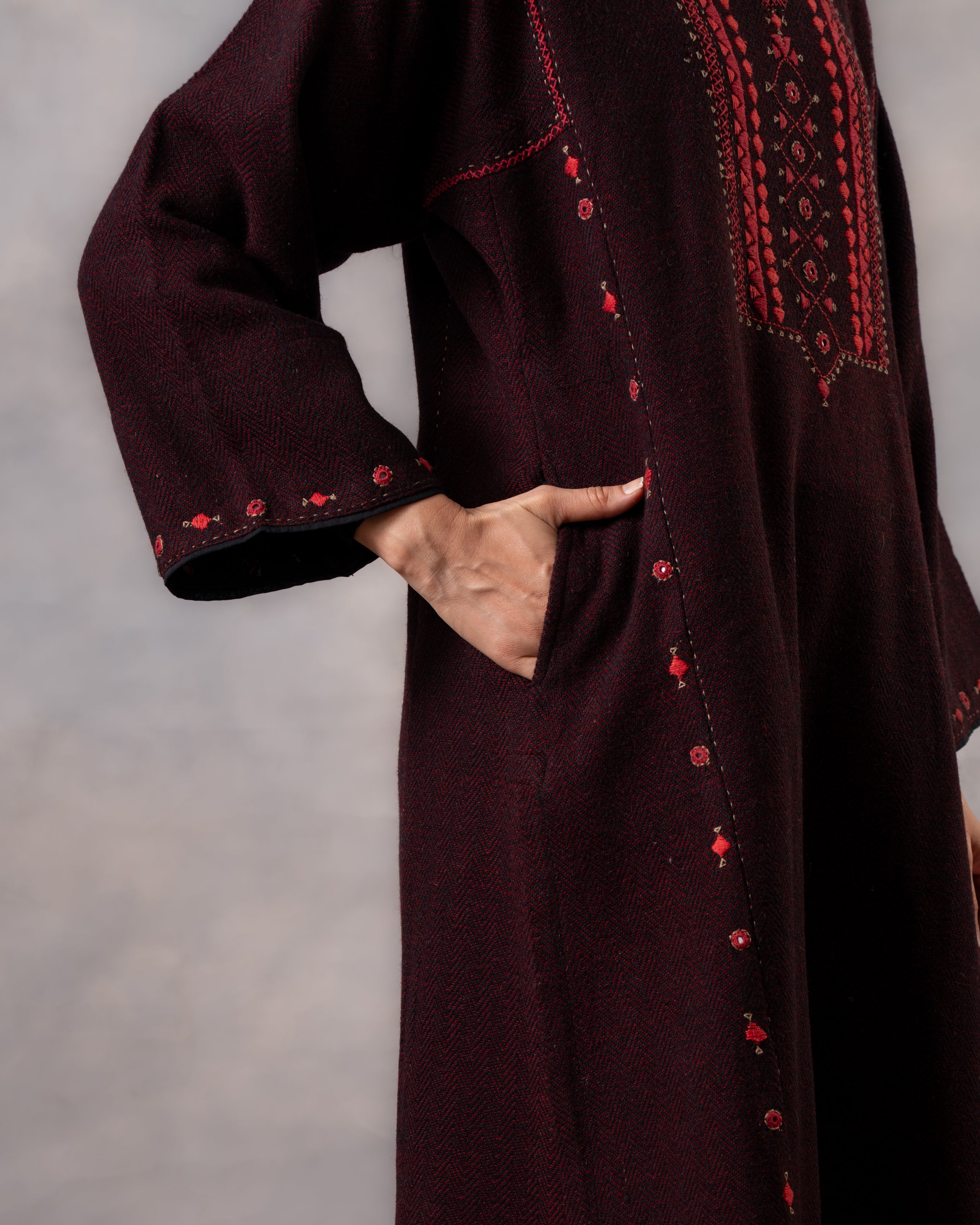 Gurez Garnet Handwoven Woolen Phiran with Soof Embroidery