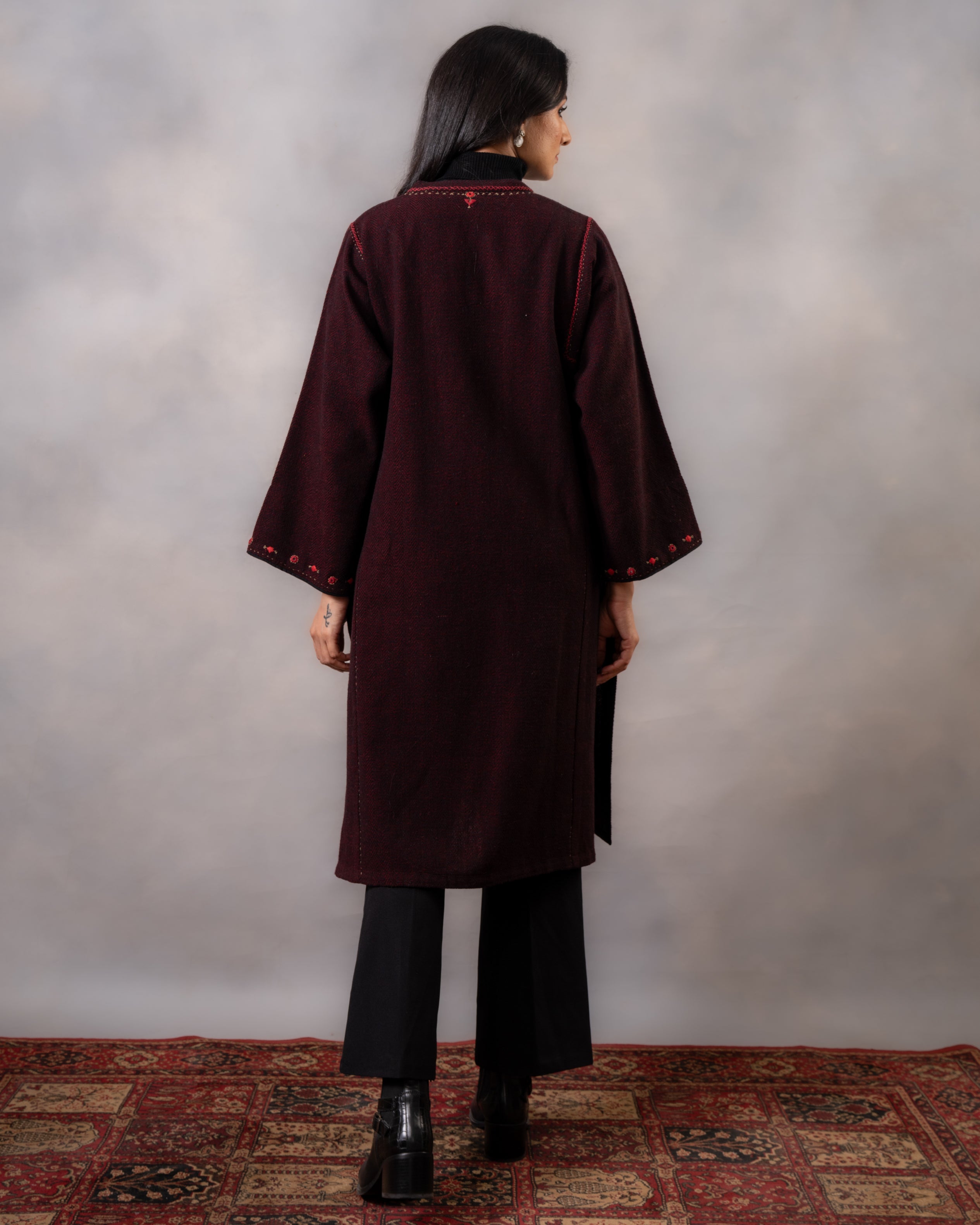 Gurez Garnet Handwoven Woolen Phiran with Soof Embroidery